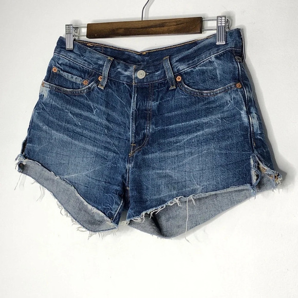 Levi’s 501 Cut-off Split Side Acid Wash Button Fly Raw Hem Denim Shorts Size 27 - Picture 9 of 9